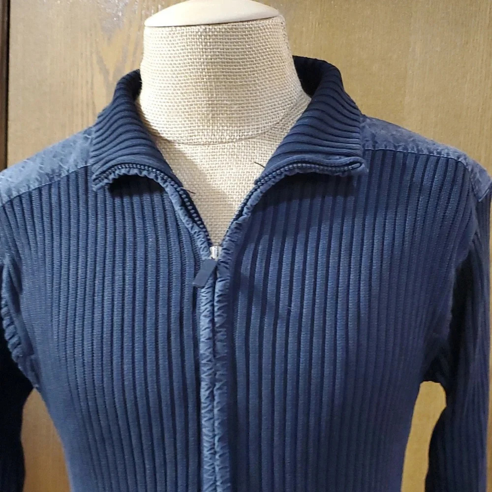 Oscar de la renta black ribbed full zip sweater